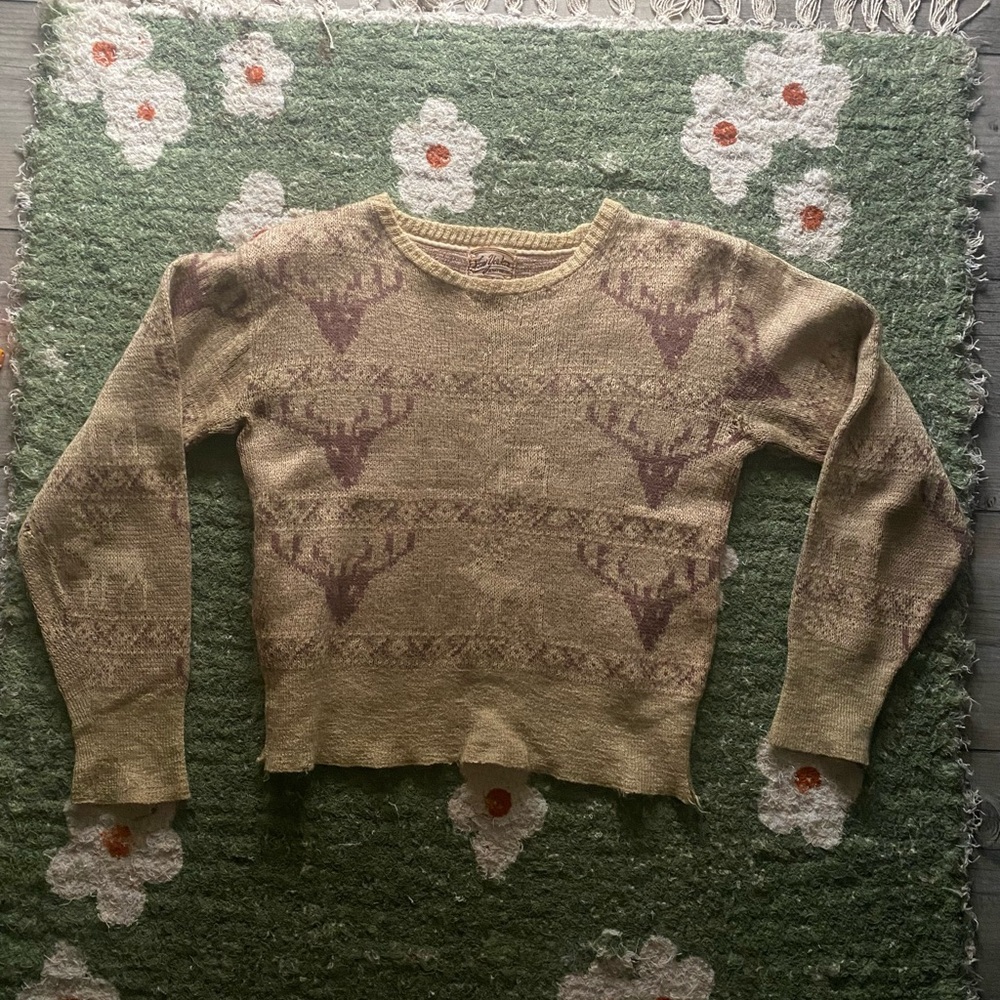Beige and Brown Vintage Deer Sweater